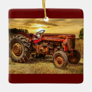 rode Boerderij tractor Keramisch Ornament