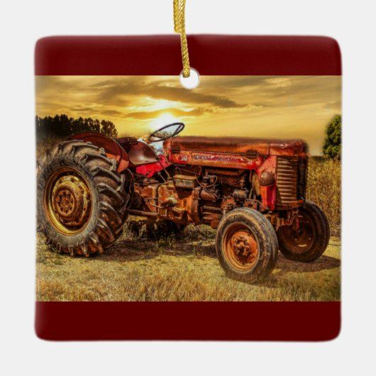  rode Boerderij tractor Keramisch Ornament (Voorkant)