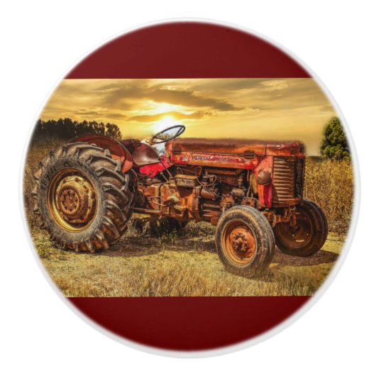 rode Boerderij tractor Keramische Knop (Voorkant)