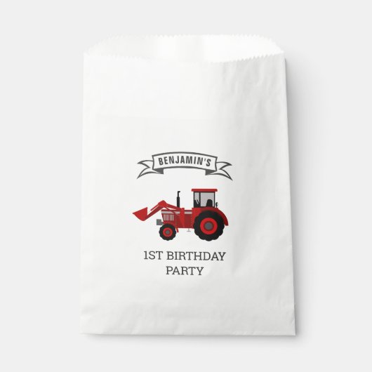 Rode Boerderij Tractor Kids Verjaardagsfeestje Bedankzakje (Voorkant)