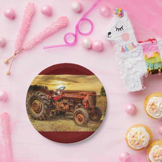  rode Boerderij tractor Papieren Bordje (Feest)