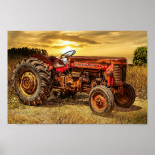 rode Boerderij tractor Poster