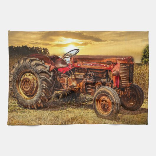  rode Boerderij tractor Theedoek (Horizontaal)