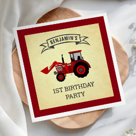 Rode boerderij tractorkinderen verjaardagsfeest pa servet