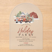  Rode Boerderij Truck Barn Holiday Party Acryl Uitnodigingen (Voorkant)