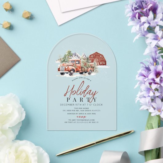  Rode Boerderij Truck Barn Holiday Party Acryl Uitnodigingen (Insitu (Huwelijk))