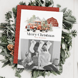 Rode Boerderij Truck Barn Kerstfoto Feestdagenkaart