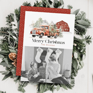  Rode Boerderij Truck Barn Kerstfoto Feestdagenkaart