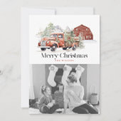 Rode Boerderij Truck Barn Kerstfoto Feestdagenkaart (Voorkant)