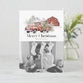 Rode Boerderij Truck Barn Kerstfoto Feestdagenkaart (Staand voorkant)