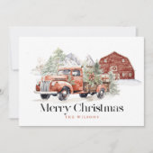 Rode Boerderij Truck Barn Mountain Kerstmis Feestdagenkaart (Voorkant)