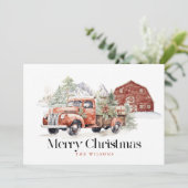 Rode Boerderij Truck Barn Mountain Kerstmis Feestdagenkaart (Staand voorkant)
