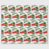 Rode Boerderij Vrachtwagen Kerstboom Holly krans Cadeaupapier (Vlak)