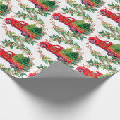 Rode Boerderij Vrachtwagen Kerstboom Holly krans Cadeaupapier (Hoek)
