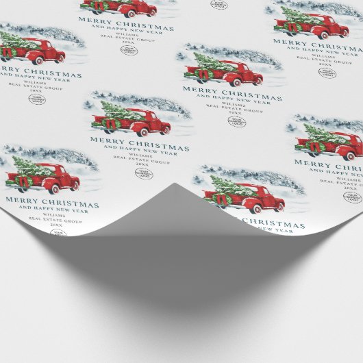  Rode Boerderij Vrachtwagen Kerstfeestdag Cadeaupapier (Hoek)