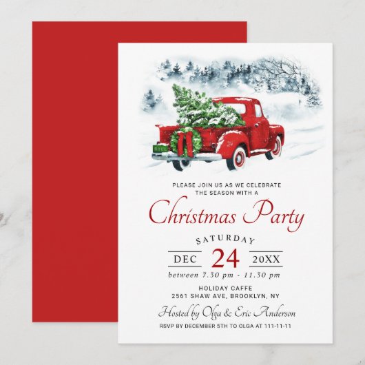  Rode Boerderij Vrachtwagen Kerstfeestdag Kaart (Voorkant / Achterkant)