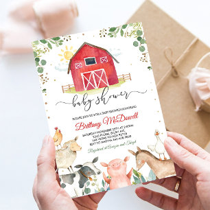 Rode boerderijdieren Jongens babyshower uitnodigin Kaart