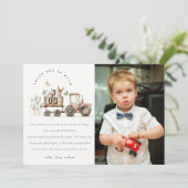 Rode boerderijdieren tractor kinderen foto verjaar bedankkaart (Staand voorkant)