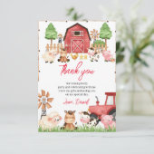 Rode Boerderijdieren Verjaardagsfeest Bedankkaart (Staand voorkant)