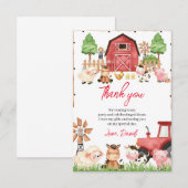 Rode Boerderijdieren Verjaardagsfeest Bedankkaart (Voorkant / Achterkant)