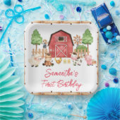 Rode Boerderijdieren Verjaardagsfeest Papieren Bordje (Feest)