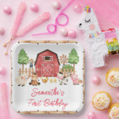 Rode Boerderijdieren Verjaardagsfeest Papieren Bordje (Feest)