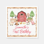 Rode Boerderijdieren Verjaardagsfeest Servet (Voorkant)