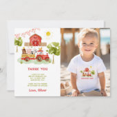 Rode boerderijdieren verjaardagsfoto dank u kaart (Voorkant)
