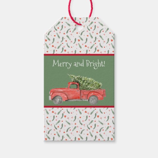 Rode Boerderijen Truck Holly Pattern Kerstcadeau L Cadeaulabel (Voorkant)
