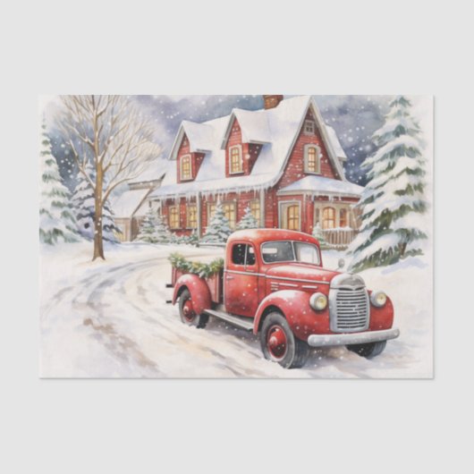  rode Boerderijen truck ingericht voor Kerstmis Tissuepapier (Voorkant)