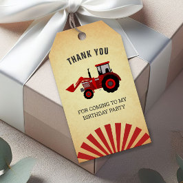 Rode boerderijtractor kinderfeestje cadeautje cadeaulabel