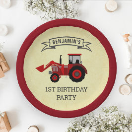 Rode boerderijtractor kinderverjaardagsfeestje papieren bordje