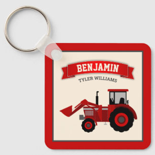 Rode boerentractor kindernaam sleutelhanger