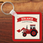 Rode boerentractor kindernaam sleutelhanger (Voorkant)