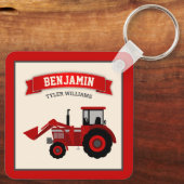 Rode boerentractor kindernaam sleutelhanger (Achterkant)