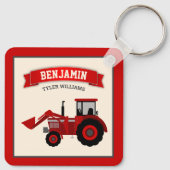 Rode boerentractor kindernaam sleutelhanger (Achterkant)