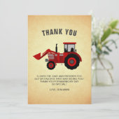 Rode boerentractor kinderverjaardagsfeestje bedankkaart (Staand voorkant)
