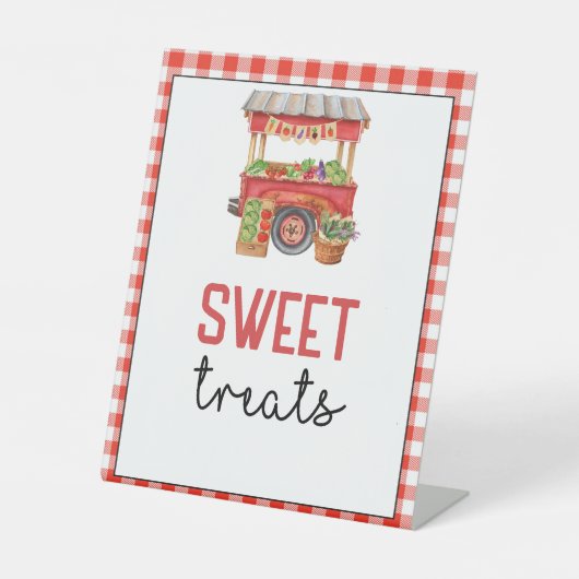 Rode Boer's Market Verjaardag Sweet Treats Teken Reclamebord Met Voetstuk (Voorkant)