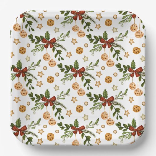 Rode bogen en Jingle Bells Papieren Bordje (Voorkant)