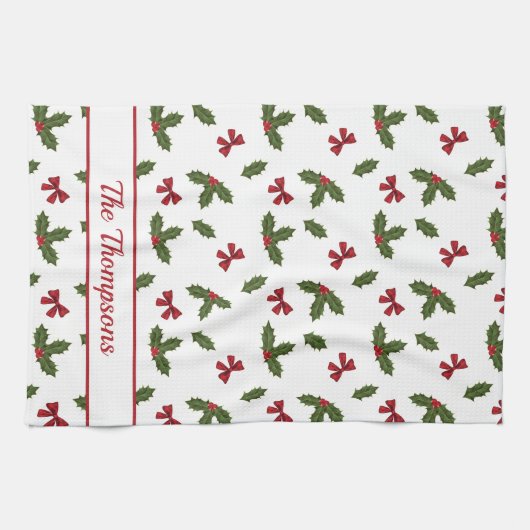 Rode bogen en kerstheilige Planten Theedoek (Horizontaal)