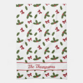 Rode bogen en kerstheilige Planten Theedoek (Verticaal)