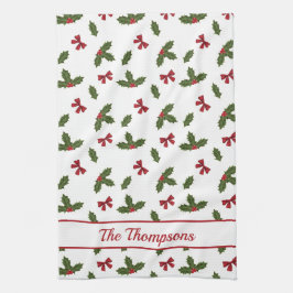 Rode bogen en kerstheilige Planten Theedoek