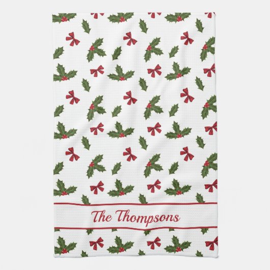 Rode bogen en kerstheilige Planten Theedoek (Verticaal)