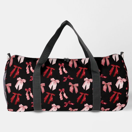 Rode bogen op zwarte achtergrond plunjezak (Achterkant)