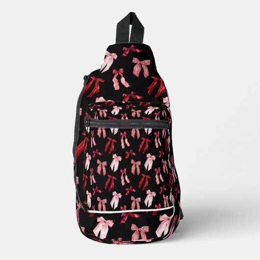 Rode bogen op zwarte achtergrond sling bag (Voorkant)