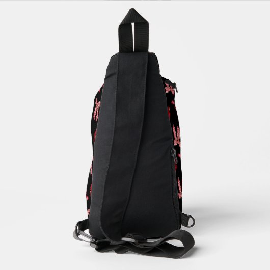 Rode bogen op zwarte achtergrond sling bag (Achterkant)