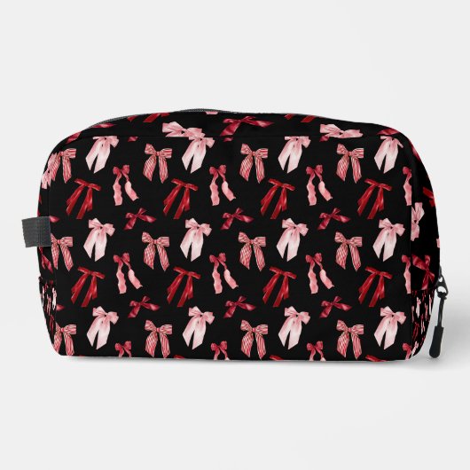 Rode bogen op zwarte achtergrond toilettasje (Voorkant)