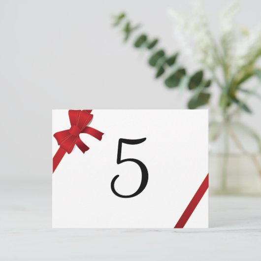 Rode Bogen Winter Trouwtafel Nummer Briefkaart (Staand voorkant)