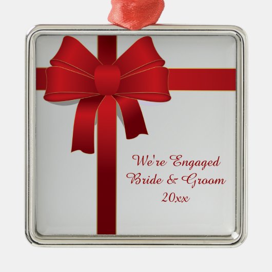 Rode bogen Winter Verloving Metalen Ornament (Voorkant)