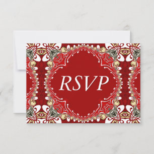 Rode Boheemse Batik bruiloft RSVP Kaartje